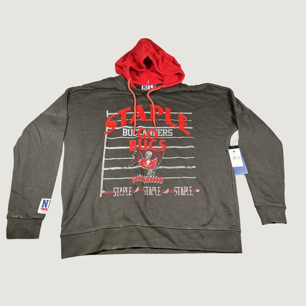 NFL Staple‎ Tampa Bay Buccaneers Hoodie Men's L Gray Red Go Bucs NWT